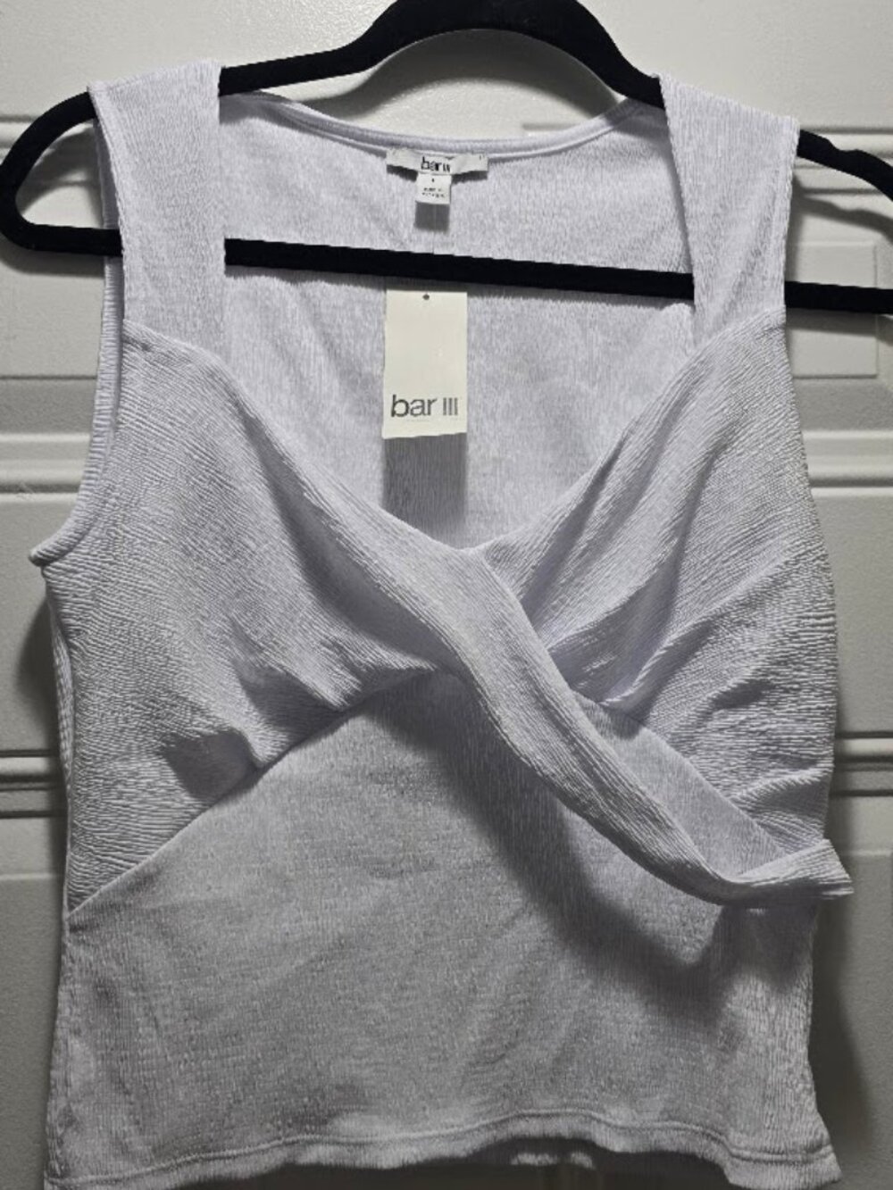 Women’s Large White Twist Front Sleeveless Top Textured NWT Bar III